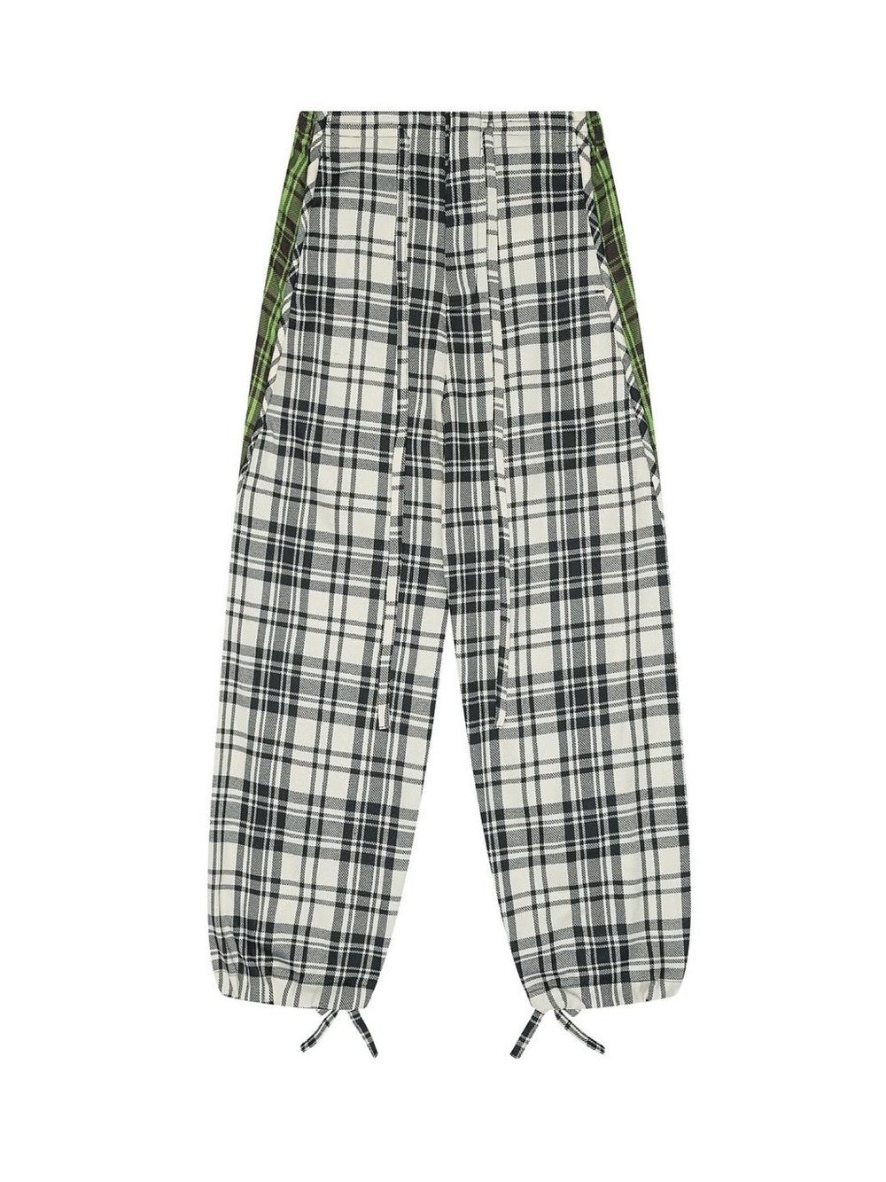 Designer Lounge Plaid Drawstring pants w Green Side Panels by ARIS TATALOVICH S